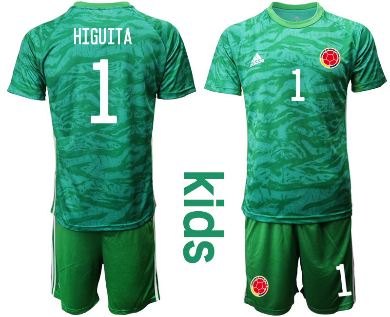 Youth 2020-2021 Season National team Colombia goalkeeper green #1 Soccer Jersey1